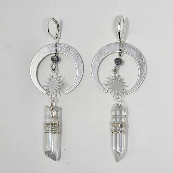 Celestial Nights Silver Moon & Star Earrings - Picture 1 of 4
